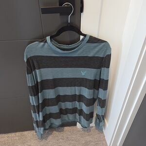 American Eagle Outfitters Teal and Grey Striped Long Sleeve